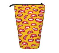 Zhuanyun Bolsa de almacenamiento multifuncional con estampado de labios rojos para mujer, con texto en inglés "Smiling and Biting Her Red Lips"