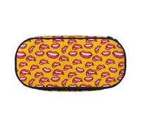 Zhuanyun Estuche de lápices con compartimento de cremallera para mujer sonriendo y mordiendo sus labios rojos, Negro , talla única, Portabilidad: