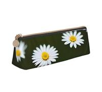Zhuanyun Wild White Daisy Flower Print Triángulo Cuero Papelería Bolsa de Almacenamiento Multifuncional Bolsa de Cosméticos Uso Diario