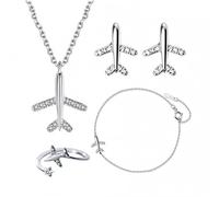 ZHUDJ Collar de Cristal Natural, Pendientes, Pulsera, Anillo, Conjuntos de Joyas para niñas, Mujeres, Plata de Ley 925, avión, Regalo de cumpleaños
