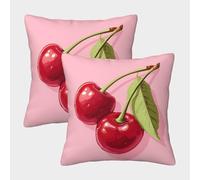 ZHUICHENG Funda de Almohada Rosa Cereza 3D Impreso Microfibra Decoración Dormitorio Cherry Pillow Cover Hogar 40x40cm
