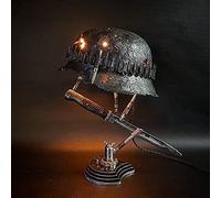 Zhuidream Lámpara de reliquia de guerra para recordar la historia Casco Retro de la Segunda Guerra Mundial bayonetas y Balas lámpara de escritorio de historia hecha a mano decoración de Batalla (D)