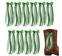 ZhuiFengAA 10 lazos botas, Lazos encaje botas con clip, Lazo encaje satinado con perlas, Con presilla colgar, Accesorio para bodas (Largo: 35 cm)(Green)