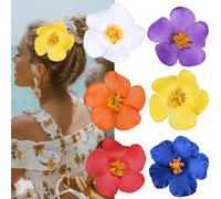 ZHUIGUANGZE 6 pinzas para el pelo de flores hawaianas, horquillas de hibisco, estilo bohemio, flores tropicales artificiales, accesorios para el cabello para mujeres, suministros de fiesta de playa de