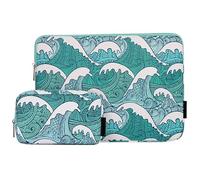 ZhuiKun Funda Protectora Estampado de Olas 13 Pulgadas Bolsas Blanda Portátil Lienzo con Bolsa pequeña (Verde)