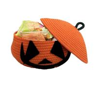 ZHUMCCY Cesta De Halloween Para Caramelos | con Funda Protectora Calabaza Cubo Golosinas - Contenedor Tejido De Cuerda De Algodón Para Organización De Salón Escritorio Aperitivos Juguetes Objetos