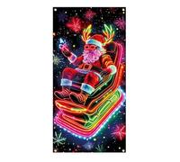 ZHUMCCY Cubierta De Puerta De Papá Noel para Navidad | 90x180cm Decoración Estacional UV Fluorescente | Fondo Navideño para Puerta Principal,para Porche Escuela Oficina Tienda Hogar Bricolaje