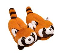 ZHUMCCY Pantuflas de felpa de animales, panda rojo, pantuflas cálidas de animales de para mujer, pantuflas cómodas de felpa antideslizantes, pantuflas de felpa acogedoras y lindas pantuflas de