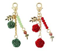 ZhuoFan 2 Piezas Llaveros de Rosa con Colgantes de Flores, Llavero con Dije con Diseño de Flor de Camelia, Llavero con Cadena de Borla Accesorios para Bolso, Regalo para el día de San Valentín