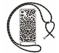 ZhuoFan Funda con Cuerda para iPhone 16 Plus 6,7'', Leopardo Aesthetic Diseño Motive PC Transparente Carcasa con Cordón Colgante Ajustable Collar de Cuello Cadena Protector Cámara Choque, 16