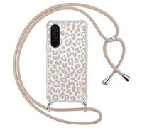 ZhuoFan Funda con Cuerda para Samsung Galaxy A56 6,7", Transparente Aesthetic Leopardo con Dibujos Suave Marco de TPU Respaldos de PC Rígidos Carcasa con Colgante Cordón Colgar Correa de Cuello, 01