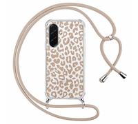 ZhuoFan Funda con Cuerda para Samsung Galaxy A57, Transparente Aesthetic Leopardo con Dibujos Suave Marco de TPU Respaldos de PC Rígidos Carcasa con Colgante Cordón Colgar Correa de Cuello, 01