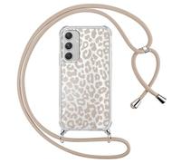 ZhuoFan Funda con Cuerda para Samsung Galaxy S21 FE 5G 6,4", Transparente Aesthetic con Leopardo Dibujos Suave Marco de TPU + PC Rígidos Carcasa con Colgante Cordón Colgar Correa de Cuello, 01
