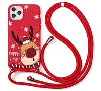 ZhuoFan - Navidad Funda con Cuerda para Samsung Galaxy A12/M12/A12 Nacho Funda Rojo Carcasa TPU Suave Silicona con Correa Colgante Ajustable Collar Correa de Cuello Cadena Cordón Christmas Bumper Case