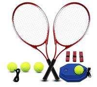 ZHUOKECE Raquetas de tenis para adultos, 2 jugadores, juego de raquetas de tenis recreativas para adultos principiantes y profesionales con 4 pelotas de tenis, 3 overgrips, 1 bolsa de tenis (rojo)