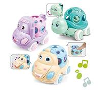 ZHUOYOU Sonajero Juguete Coche para 6-12 Meses Bebé,3 Piezas Cascabel Pelota Vehiculos para Niños,Tire hacia Atrás el Coche,Camion Regalo para 1 2 3 Años Niños y Niña