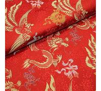 ZHURDFT Tela, Inscripciones de Hueso de oráculo Azul Oscuro, patrón de dragón Amarillo, Fénix Chino Tradicional, Tela Avanzada auspiciosa, 75x100cm(Red)