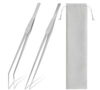 ZHUROUPU 2 pinzas extra largas de acero inoxidable para acuario de 38 cm/15 pulgadas, pinzas para alimentar a los reptiles, pinzas rectas y curvas antideslizantes con bolsa de almacenamiento