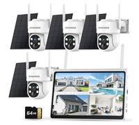 ZHXINSD Sistema de cámara de seguridad inalámbrica solar para exteriores de 2.5K, kit de 4 cámaras con monitor de 10 pulgadas para vigilancia del hogar, vista de 360°, WiFi de 2.4/5 GHz, alimentación