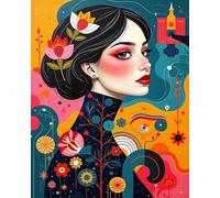 ZHXXFD Pintura Por Numeros Adultos Vintage Niña Flores Mujer Sin Marco 40X50CM Conjunto De Pintura Al Óleo Pintada A Mano Niños Paisaje,B9