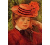 Zhyaunz DIY 5D Diamante Pintura Mosaico Bordado Pierre-Auguste Renoir Chica Joven en un Sombrero Rojo Rhinestone Kits de Punto de Cruz Taladro Redondo Completo Decoración Regalo 40x50cm