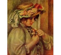 Zhyaunz DIY 5D Pintura Diamante Mosaico Bordado Pierre-Auguste Renoir Chica Joven en un Sombrero Rhinestone Kits de Punto de Cruz Taladro Redondo Completo Decoración Regalo 30x40cm