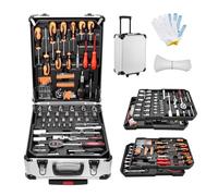 ZHYIBDE Juego de herramientas reparación automotriz 600 piezas con llaves trinquete, comprobadores eléctricos, destornilladores precisión y maletín ruedas portátil