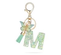 ZHYTUAL Un Keychain Alfabético Mariposas Verdes Keychain Feminino con Letra Inicial Llavero Tous Modelo Madre-Hija Adecuado para Mujeres de todas las Edades y Niñas