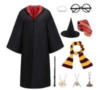 ZHYUGOYA Disfraz de Mago para Niños Adultos, Costume de Mago con Capa Bufanda Corbata Cetro Gafas Sombrero Collares Pulsera llavero, Unisex Disfraz Mago Set para Carnaval Halloween Cosplay (145cm)