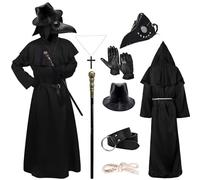 ZHYUGOYA Disfraz Medico Peste Negra, Disfraz Peste Negra con Mascara Peste Sombrero, Hombre Plague Doctor Costume para Halloween Cosplay Carnevale (S)