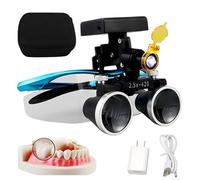 ZHZWwansuGE Lupas Binoculares Dentales, Aumento De 2,5X / 3,5X, con Linterna Frontal Led De 5W, Distancia De Trabajo: 320-42mm, 4 Niveles De Brillo Ajustable, para Laboratorios Dentales. B-2.5X