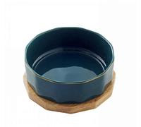ZHZXBDGQ Cuenco de cerámica para perros, con base de madera de roble antideslizante, no tóxico, insípido, inofensivo, cuencos de agua o alimentos, para perros y gatos, color verde, 16 cm