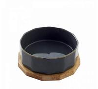 ZHZXBDGQ Cuenco de cerámica para perros, con base de madera de roble antideslizante, no tóxico, insípido, inofensivo, cuencos de agua o alimentos, para perros y gatos, color gris, 16 cm
