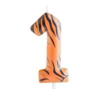 Zi Lan Vela de cumpleaños con tigre número 1, animal de la jungla, tigre a rayas, vela número 1 cumpleaños, decoración de tartas de animales del zoológico para niños, niñas y niños