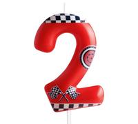 Zi Lan Vela roja para tarta de cumpleaños de coche de carreras, velas de cumpleaños número 2, decoración de pastel de segundo cumpleaños para niños y niñas, decoración de fiesta temática de coche de