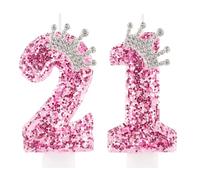 Zi Lan Velas de Cumpleaños 21 para Niñas, Adornos de Corona Rosa Número 21 para Tartas para Mujeres, Suministros para Fiestas de Cumpleaños, Boda y Aniversario