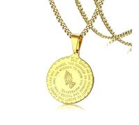 ZIAFRPN Colgante de Disco de Acero Inoxidable para Hombres Manos orantes Versículo bíblico Medalla de oración Collar Joyería
