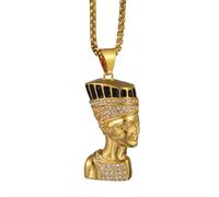 ZIAFRPN Colgante místico Egipcio de la Cabeza de Nefertiti Collares de Reina de Acero Inoxidable de Color Dorado para Mujeres Hombres Egipto Joyería de Moda Regalo