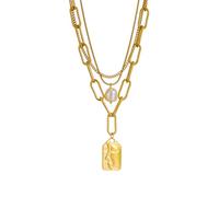 ZIAFRPN Collar Colgante de Retrato Cuadrado de Perlas de Acero Inoxidable de 3 Capas para Mujeres Punk Street Trend Collar de Collar de Cadena Regalo de joyería