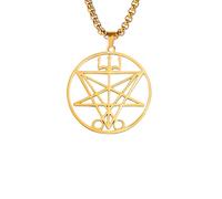 ZIAFRPN Collar Colgante del suspiro de Lucifer para el Collar de los Hombres Estrella Invertida de Cinco Puntas Talismán de la Iglesia de Satán Joyería de Acero Inoxidable