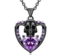 ZIAFRPN Collar de Calavera de Amor de Moda Hermosa joyería púrpura corazón Colgante de Calavera te amaré hasta el Final Amante romántico excelente GIF