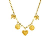 ZIAFRPN Collar de corazón de Retrato Circular de Lazo Dorado de Acero Inoxidable para Mujeres Collar de Cadena de Moda Joyería Regalo glamoroso