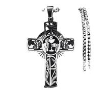 ZIAFRPN Collar de Cruz de Jugo de UVA con halo de eucaristía de Acero Inoxidable para Hombres y Mujeres Iglesia Espíritu Santo Joyería de Cadena