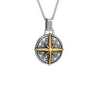 ZIAFRPN Collar de Estrella del Norte para Hombres, Colgante de Brújula de Acero Inoxidable, Joyería para Hombres, Collar Hecho a Mano en Forma de Moneda