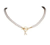 ZIAFRPN Collar de Gargantilla de Perlas de imitación de Encanto de Letra Inicial de Cristal de Moda para Mujeres Joyería de Boda de Fiesta