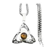 ZIAFRPN Collar de Nudo de Trinidad Vikingo para Mujeres y Hombres de Acero Inoxidable con Piedra de Ojo de Tigre irlandés Celta Amuleto de la Suerte Collares joyería N3806S02