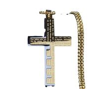 ZIAFRPN Collar de oración de la Iglesia de la Cruz para Hombres Acero Inoxidable Color Dorado Biblia Amuleto Collares Joyería Colar Masculino N2005S02