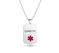 ZIAFRPN Collar de Placa de Perro de Alerta Médica Roja de Esmalte Acero Inoxidable Grabado Colgante de Enfermedad Collar Joyería