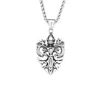 ZIAFRPN Collar gótico Collar Colgante Doble dragón Vintage Collares para Hombres y Mujeres Punk Fashion Cross Sword con Collar de Piedra Joyería de Motociclista Regalos de felicitaciones