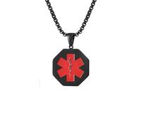 ZIAFRPN Collar médico Rojo Personalizado para Hombres y niños, Collar Colgante geométrico de Acero Inoxidable, Elegantes Regalos de joyería médica para él